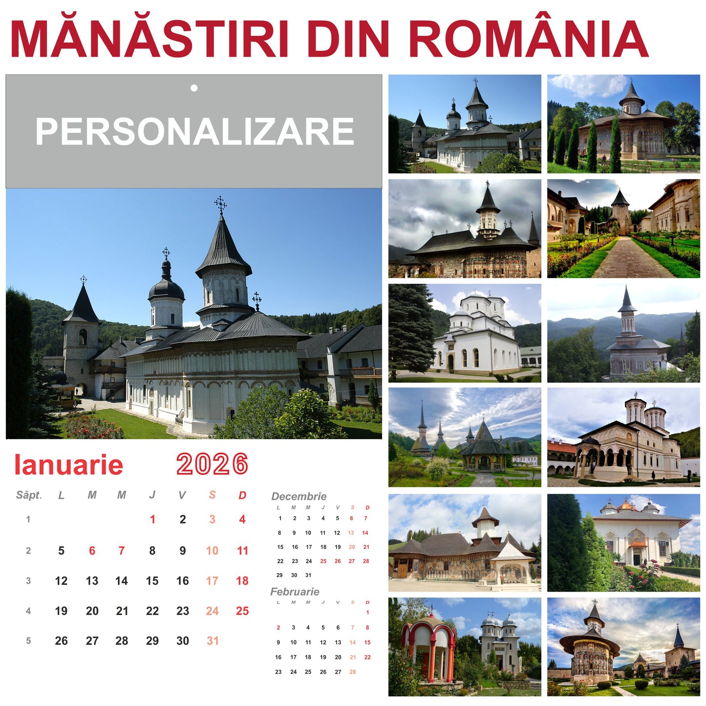 Calendar de perete Manastiri din Romania 2026
